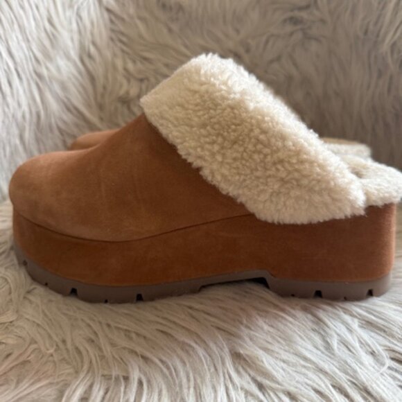 Steve Madden Womens Juney Tan Faux Fur Leather Platform Clog Mules Platform - Picture 3 of 6